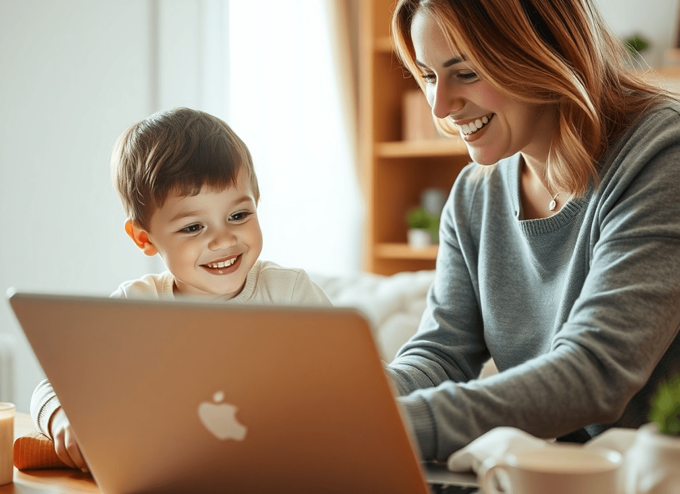 Mother and child at laptop