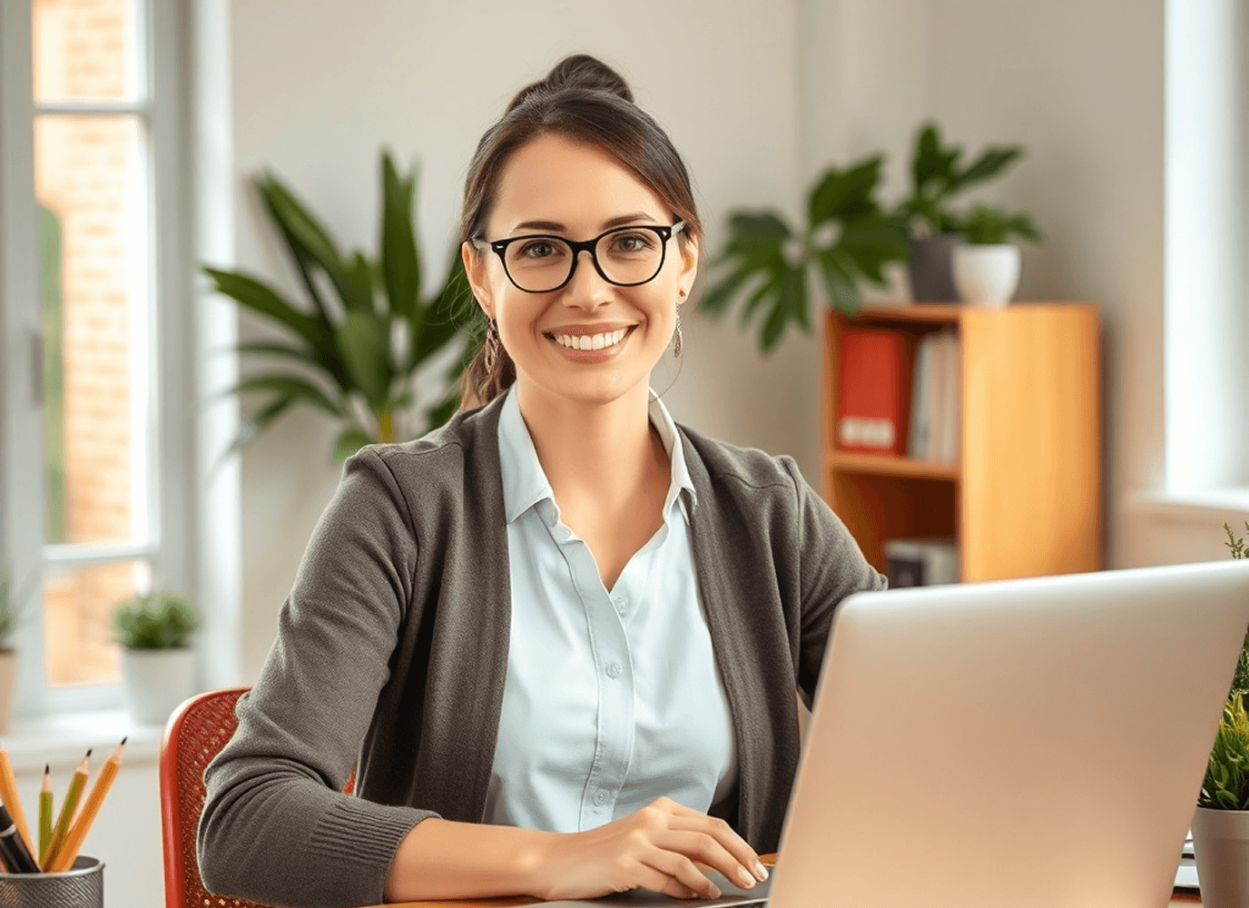 Teacher at home desk